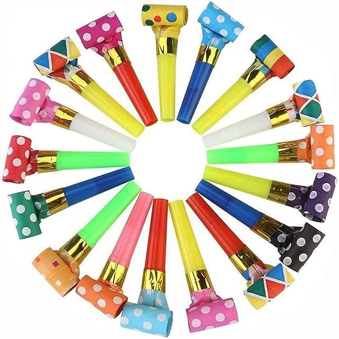 100PCS Multicolor Party Blowers & Whistles - 100 Count, Funny Noise Makers for Kids & Adults, Reusable Paper Blowers, Perfect for Birthdays, Weddings & More