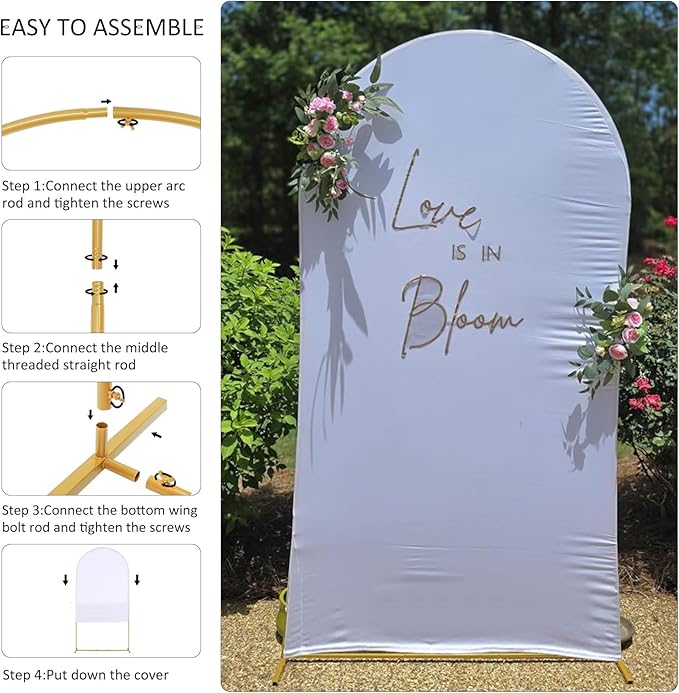 Vincidern 6.6FT Wedding Arch Backdrop Stand and White Cover, Metal Arch Backdrop Stand and Cover Set for Parties, Birthdays, Baby Showers, Bridal, Banquets, Ceremonies, Event Decor