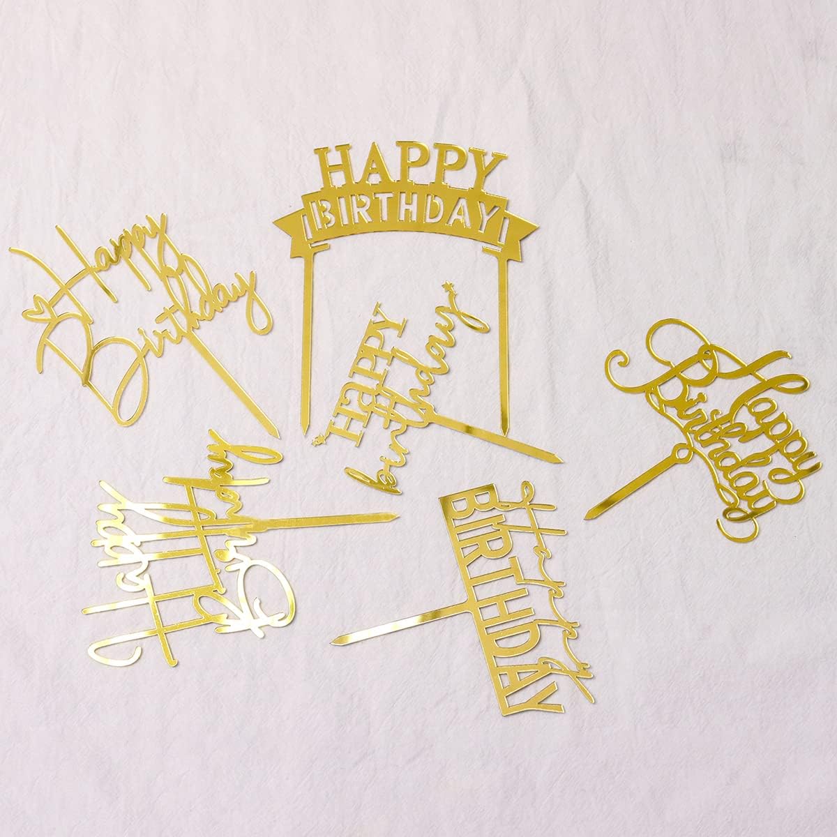Gold Birthday Cake Topper, 6pcs Acrylic Birthday Cake Toppers Happy Birth Cake Toppers for Decorations Gold Topper for Girls Women's Party Decorations | Happy Birth Cake Toppers for Decorations Gold Topper for Girls Women's Party Decorations