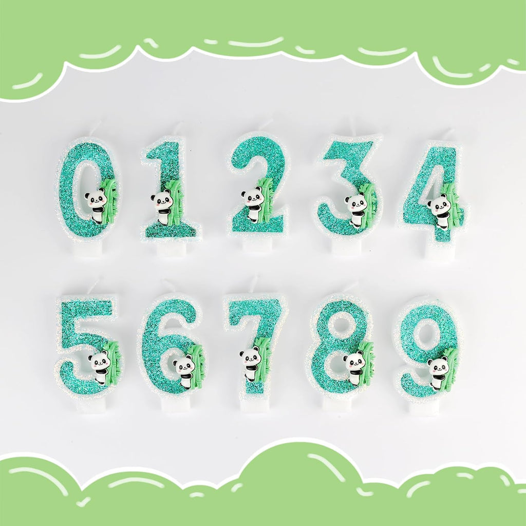 Panda Birthday Candle Number 8, Mini Panda 8 Candles Bamboo Panda Cake Topper, Jungle Animals Panda Theme Party Birthday Anniversary Party Decorations Supplies(8, Green)