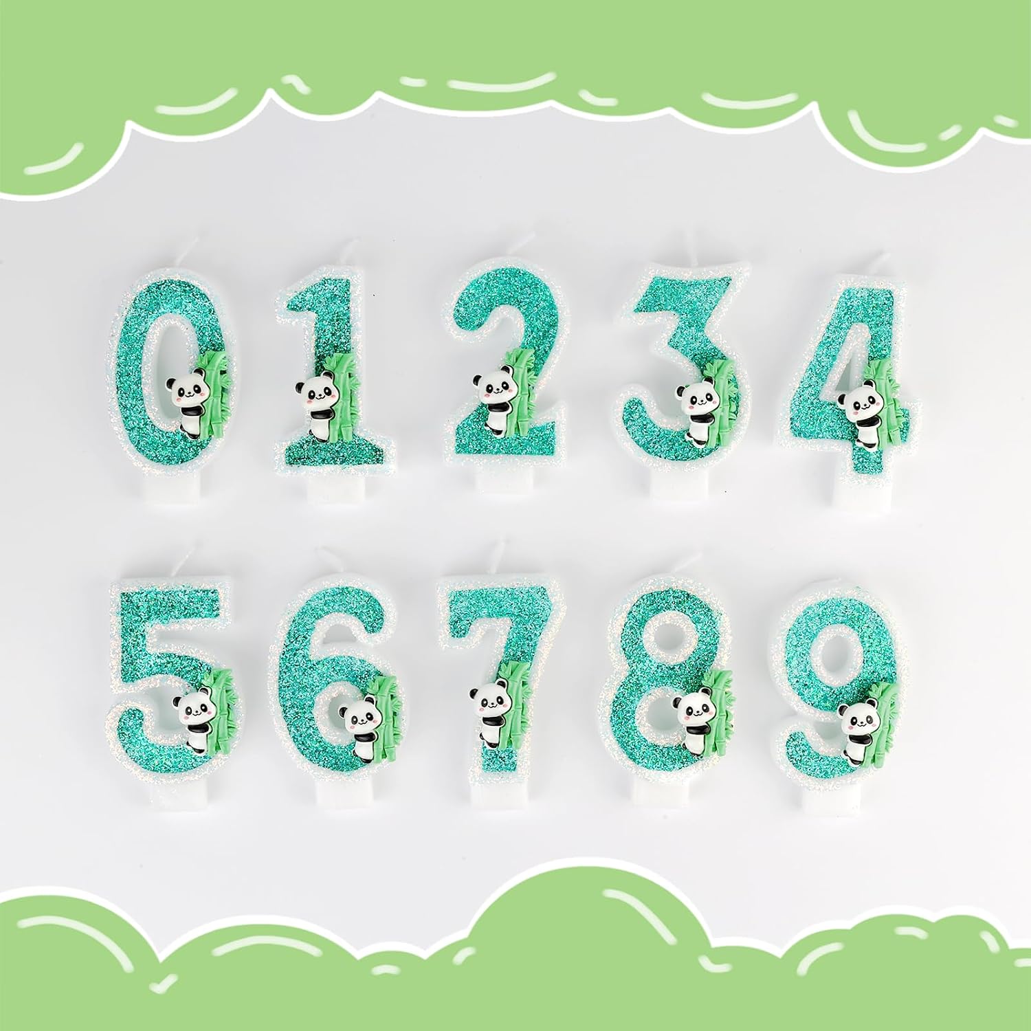 Panda Birthday Candle Number 8, Mini Panda 8 Candles Bamboo Panda Cake Topper, Jungle Animals Panda Theme Party Birthday Anniversary Party Decorations Supplies(8, Green)