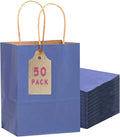 qiqee 50-Packs Kraft Deep Blue Paper Gift Bags with Handles Bulk 11"x8.3"x4.3" Medium Size Paper Bags Multiple Uses