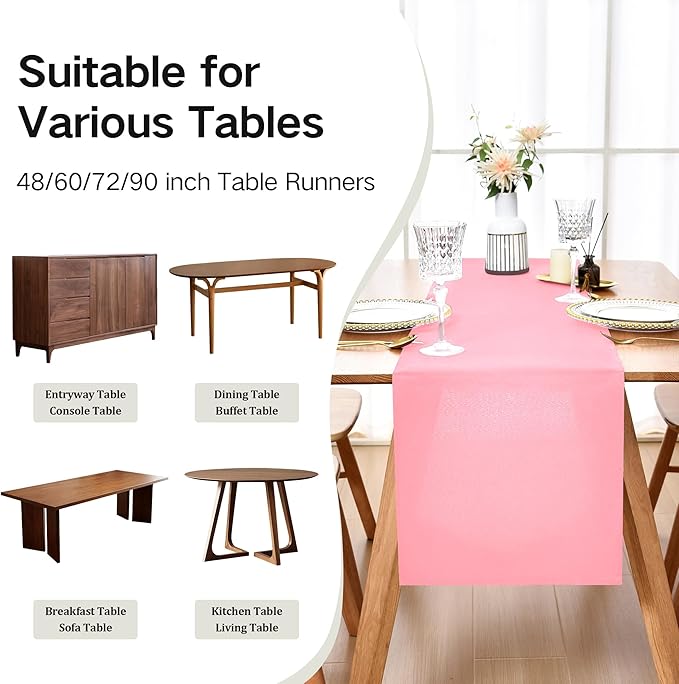 Farmhouse Pink Table Runner Dining Table Runners 48 Inches Long Coffee Table Runner for Dresser Living Room Bedroom Holiday Party Banquet 12X48 Inch