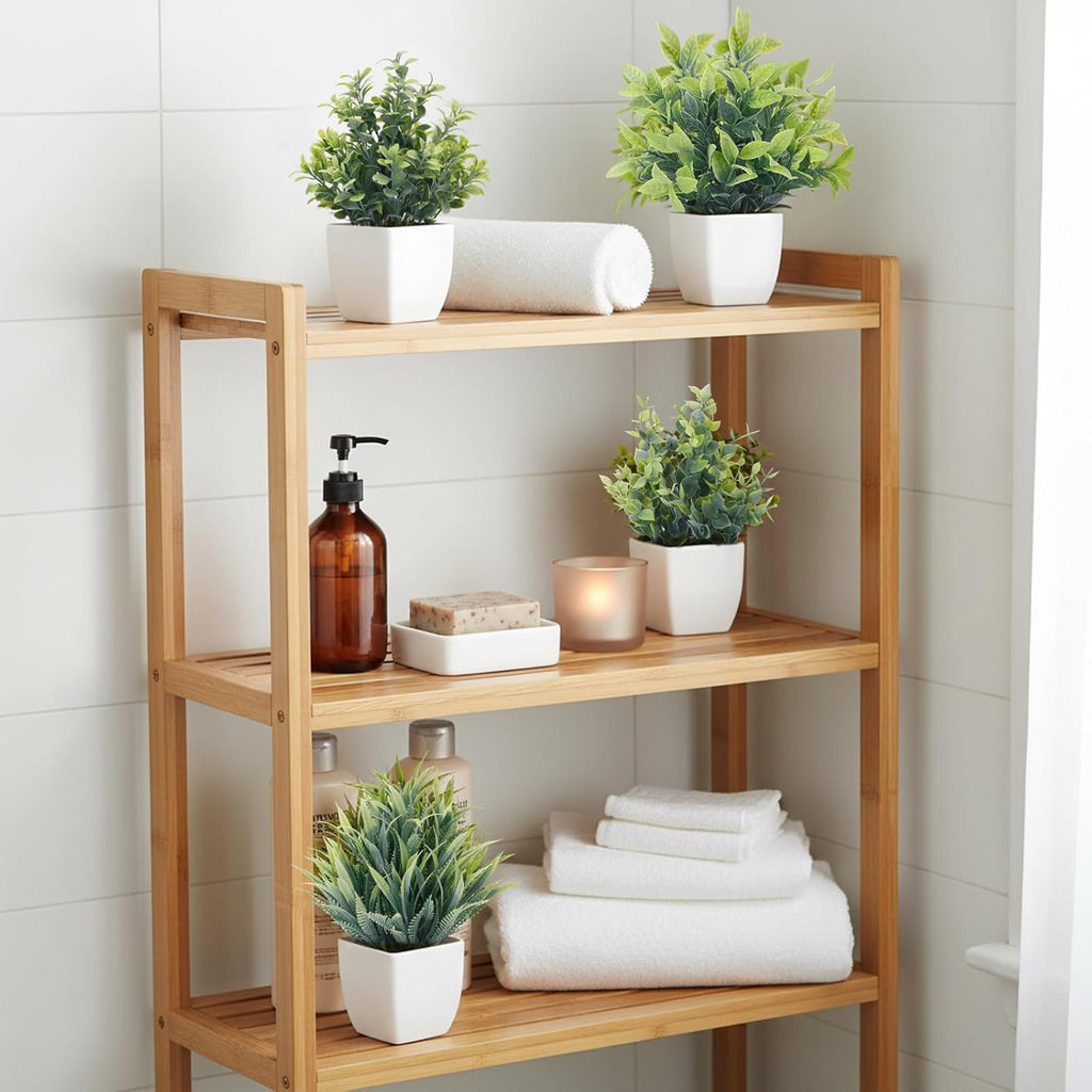 CEWOR Fake Plants 4 Packs Small Artificial Greenery Mini White Potted Plants Bathroom Accessories Decorations for Desk Bathroom Office Home Room Kitchen Table Indoor