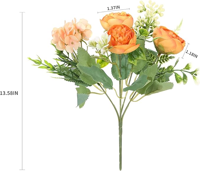 Artificial Flowers Fake Peony Silk Mini Plastic Bridal Flowers for DIY Wedding Bouquets Home Decorations 2 Packs(Orange)