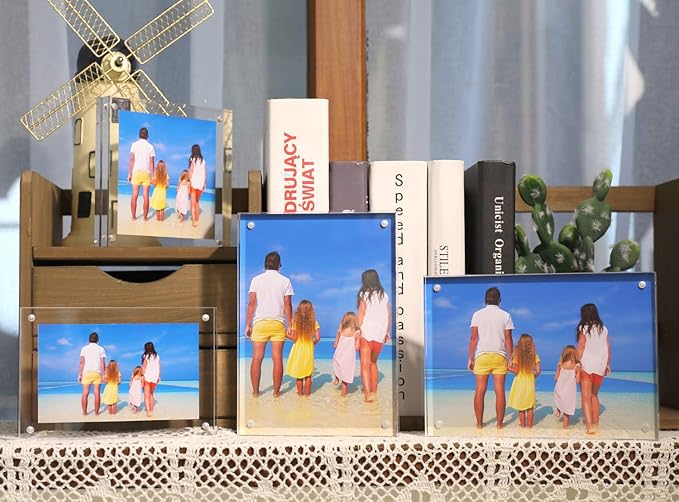 Meetu Acrylic Picture Frame 8.5x11,Clear Freestanding Double Sided 24mm Thickness Frameless Magnetic Photo Frames Desktop Display with Gift Box Package (2 Pack)