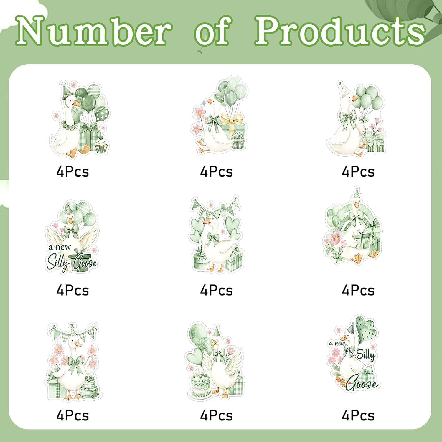 Silly Goose Baby Shower Decorations - 36PCS Sage Green A New Silly Goose is Almost Loose Party Decorations Cake Toppers Cute Animal Theme Cupcake Toppers for Gender Reveal Baby Shower Birthday Party
