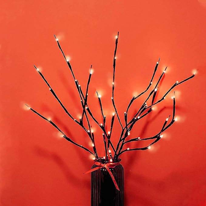 MENCH Branch Lights,3 Pcs Twig Light USB&Battery Powered 8 Flashing Modes by Remote Control.Branch Lights for Indoor, Light Up Decorations for Halloween Day and Christmas,Red