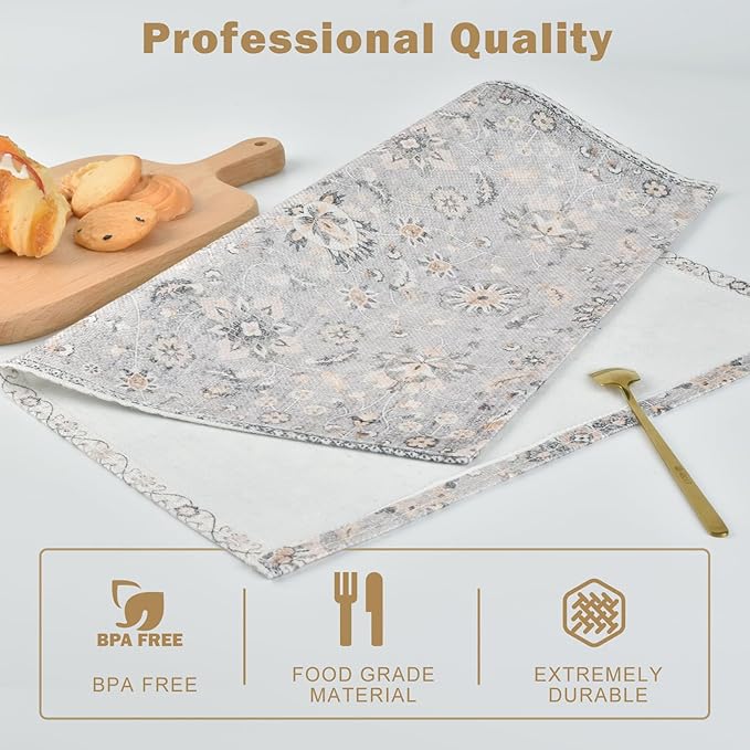 Snycler Table Runner Boho Table Runners Vintage Elegant Farmhouse Table Center Linen Decor for Home Dining Party Entrance (12x18 Inch ,Set of 4) Gray