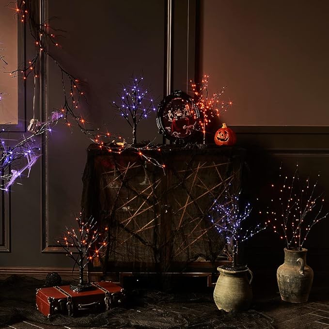 Birchlitland Halloween Lighted Garland Battery Operated with Timer 6FT 48 LED Fairy Lights, Faux Vine with Lights for Mantel Fireplace Wall Patio and Holiday Decor