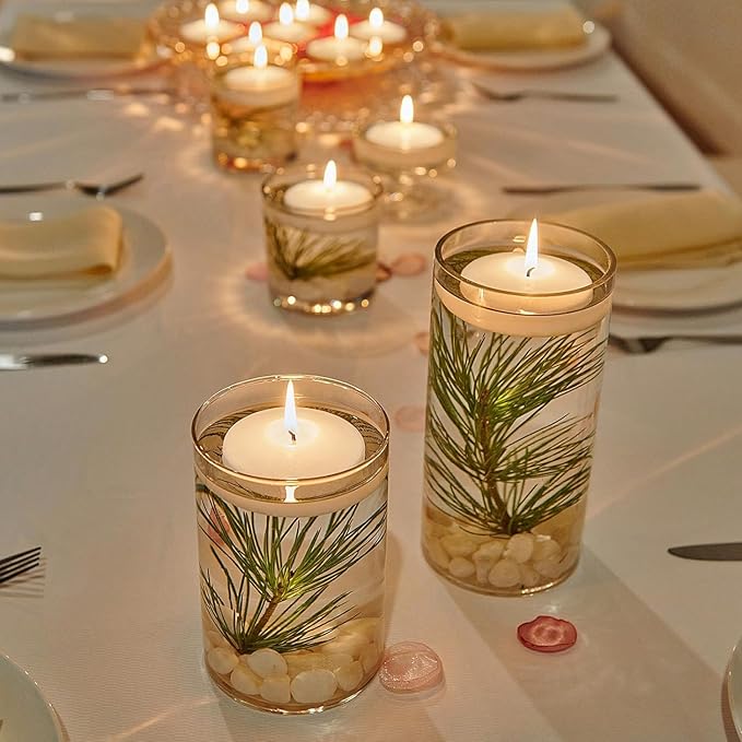 Set of 24， 3-inch Floating Candles, White Smoke-Free and odorless, Burning continuously for 8-9 Hours, Suitable for Valentine's Day, Weddings, Holidays, Home Decoration