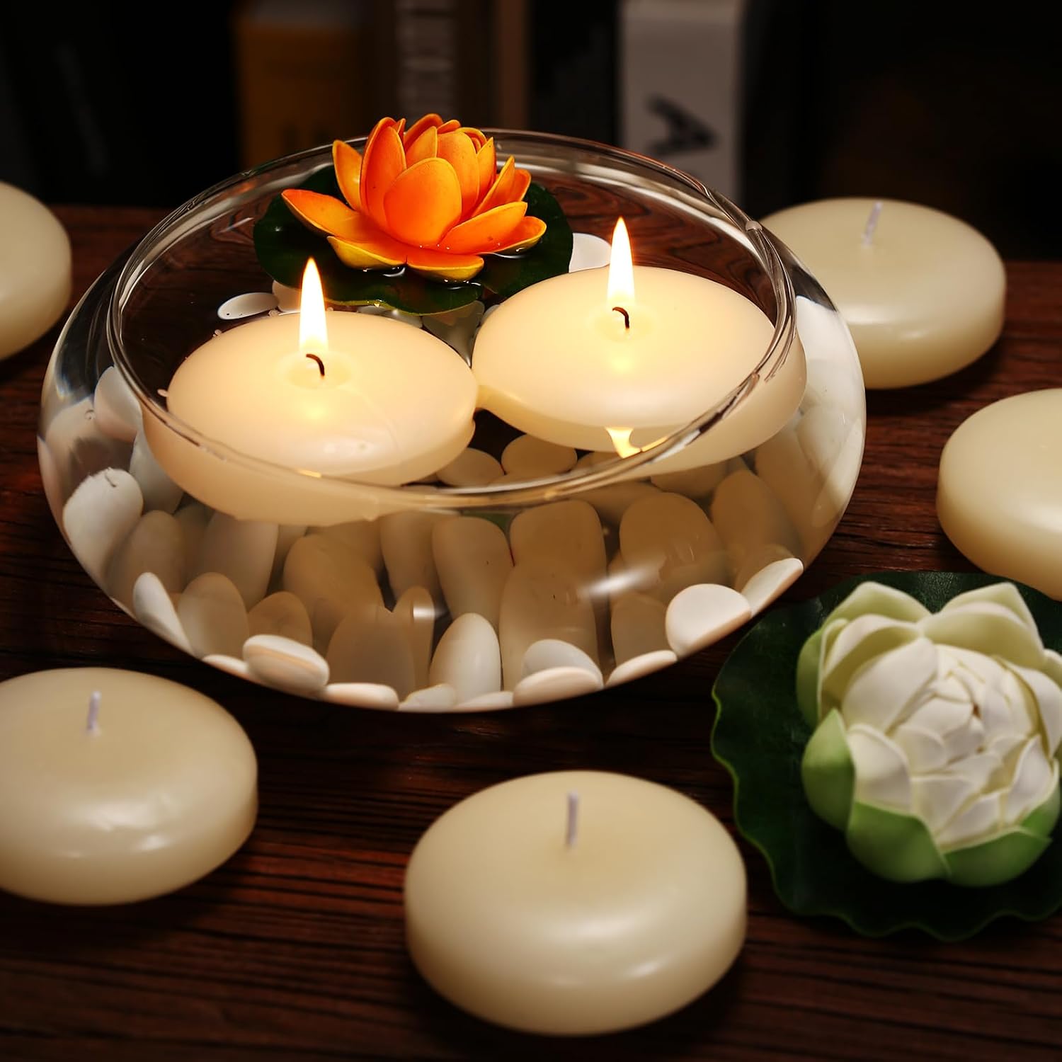 qinxiang 12 Pack Floating Candles, 3” Ivory Unscented Dripless Wax Burning Candles, for Cylinder Vases, Weddings, Party and Holiday