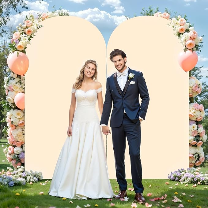 6.6FT Champagne Arch Backdrop Cover - Polyester Fitted Wedding Arch Stand Covers Round Top Chiara Arch Backdrop Cover for Birthday Party Banquet Photo Background Decoration