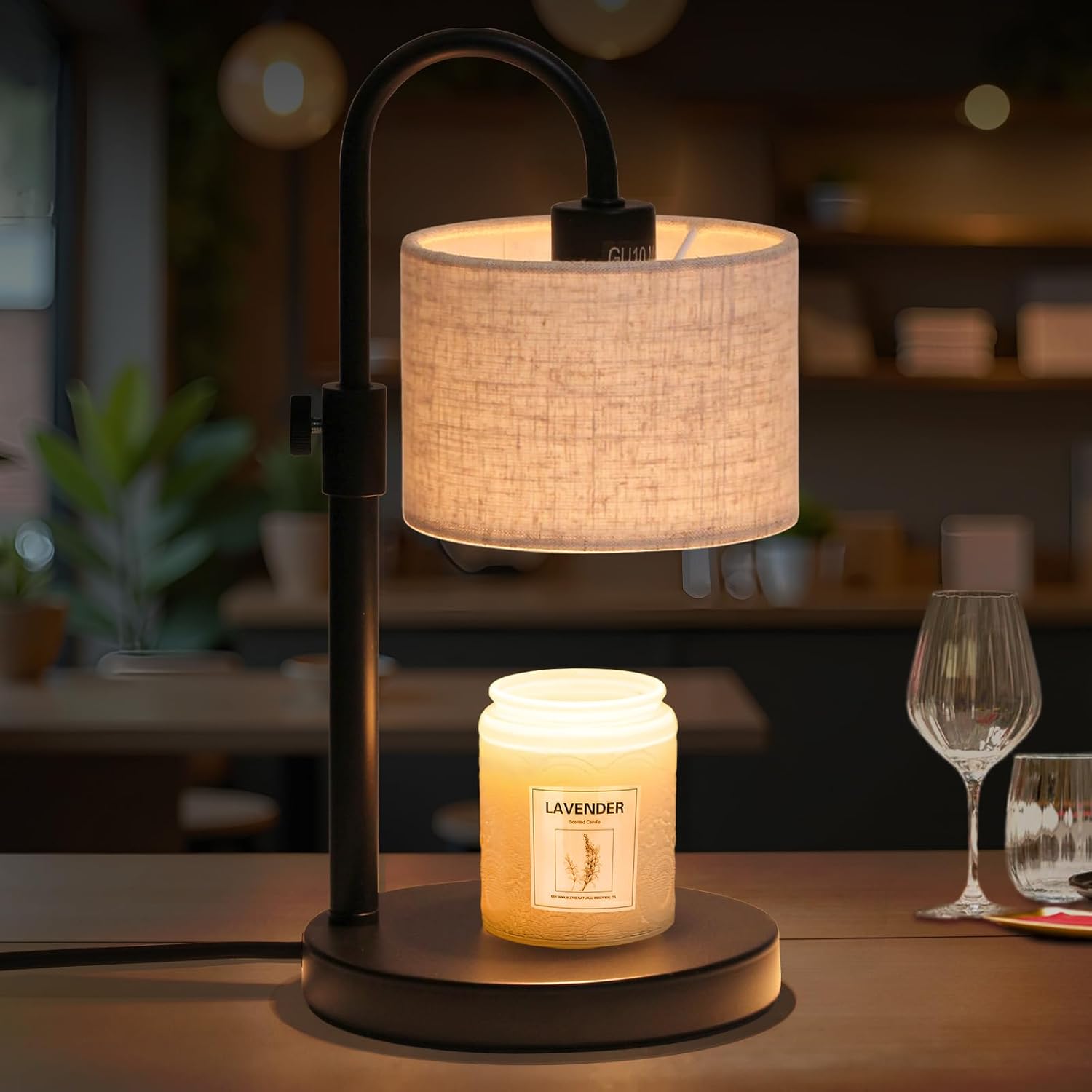 FINCMY Candle Warmer Lamp with Timer, Adjustable Height Candle Wax Warmer Candle Lamp Warmer for Jar Candles, Home Decor House Warming Gifts Compatible with Various Candles (Linen)