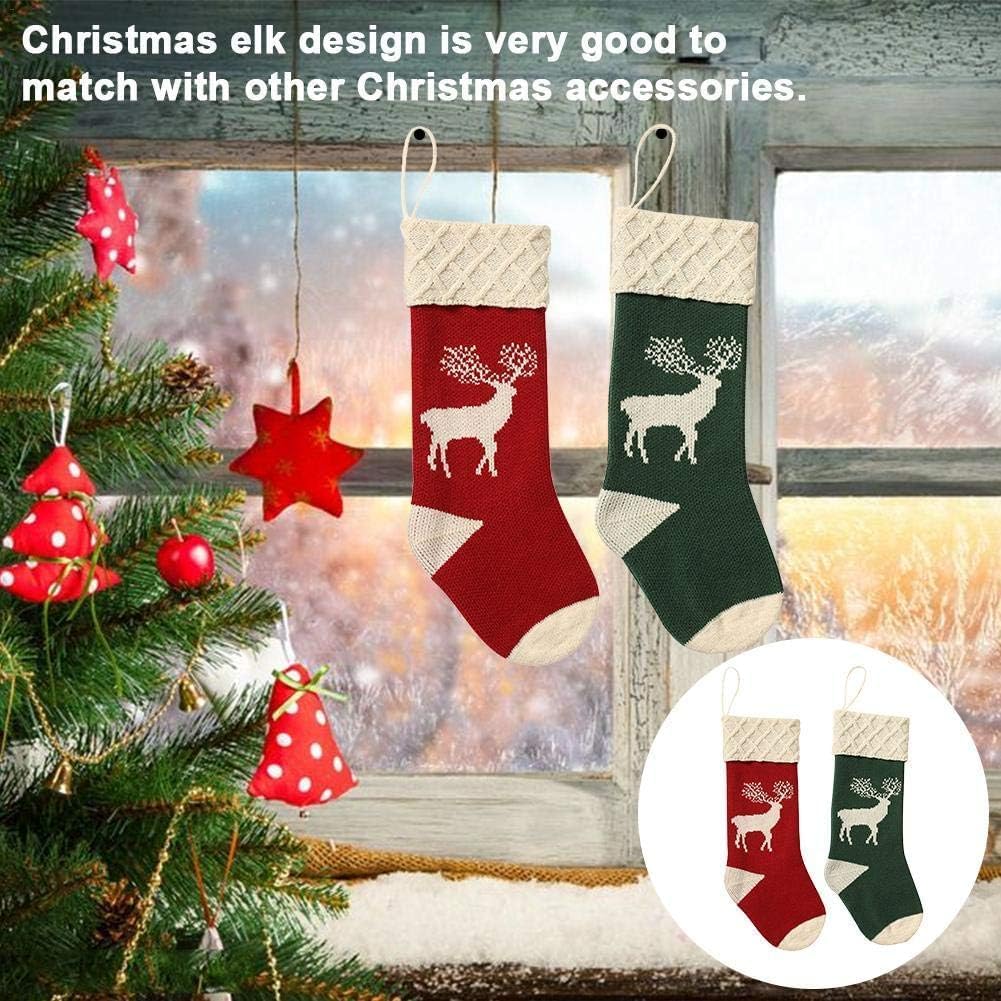 Christmas Stockings,Big Size 2Pack 18-Inch Extra Long Hand-Knitted Red/Green Reindeer Snowflakes Xmas Character for Family Holiday Season Decor