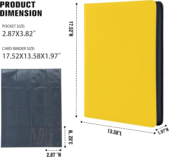 Premium 1000+ Pockets Card Binder,16 Pockets Trading Card Binder Ringless Side Loading Trading Card Album Folder for TCG -Yellow