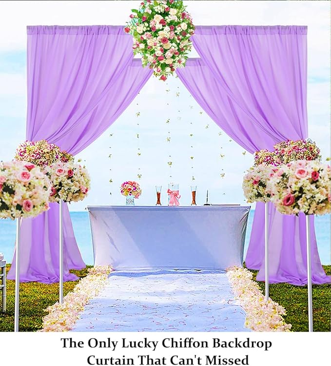 DUOBAO Lavender Wedding Backdrop Curtain Panels Photography Backdrops Drape 2-Pack 58"x96" Light Purple Sheer Chiffon Drapes for Ceremony Living Room Window Decor