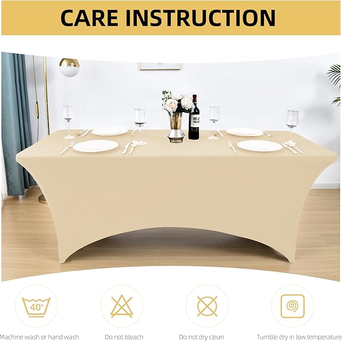 2-Pack 8ft Spandex Table Covers for Rectangle Folding Tables - Washable Elastic Tablecloth - Ultimate Fitted Table Protector for Birthday Parties, Trade Shows, Banquet