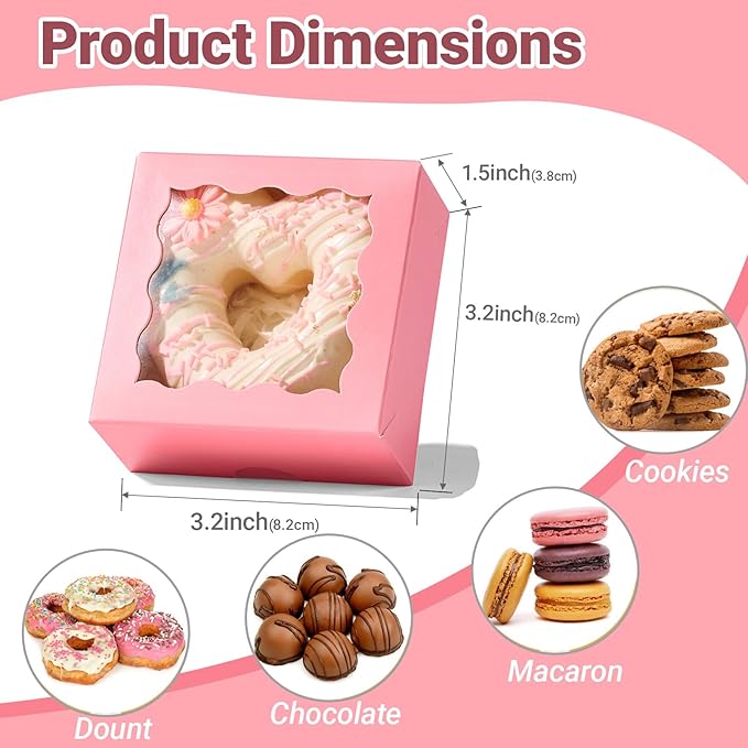 RomanticBaking 3 ¼" x 3 ¼" x 1 ½" 50PCS Chocolate Truffle Boxes for 4，Cookies Boxes Soap Boxes Donut Boxes Macaron Boxes Mini Bakery Boxes with Window Brownie Box