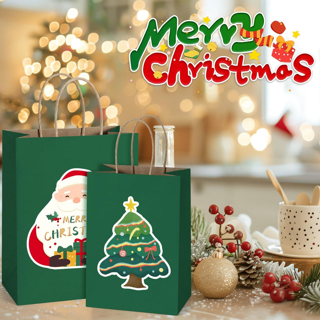 BagDream Forest Green Gift Bags with Handles 8x4.25x10.5 Inch 25Pcs Medium Kraft Paper Bags for Christmas, Thanksgiving, Craft, Party Favors, Retail, Grocery, Recyclable Paper Sacks