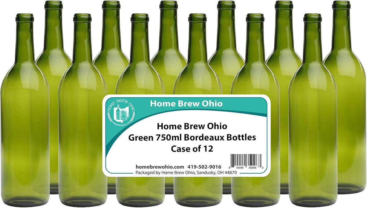 Home Brew Ohio Green 750ml Bordeaux Bottles (New, Empty, Case of 12)