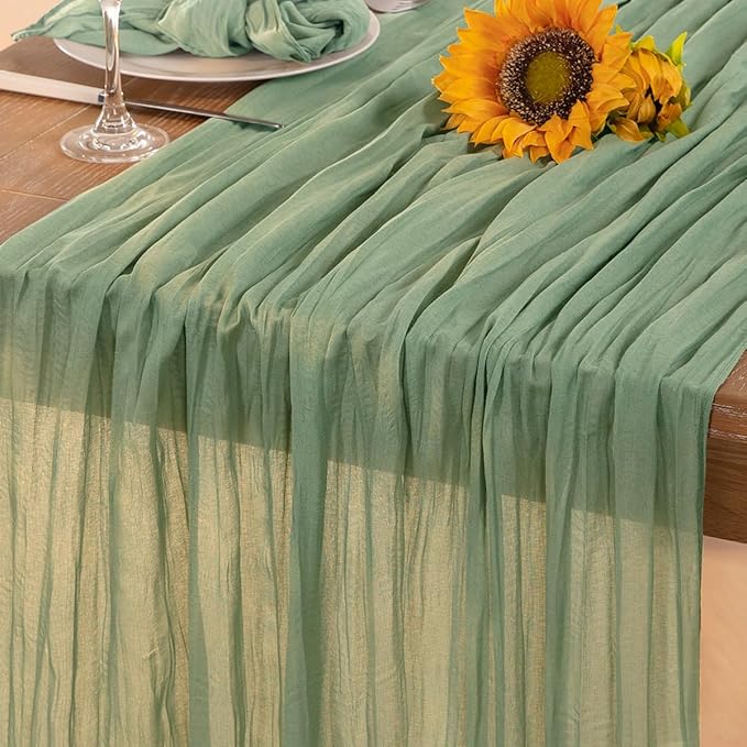 Sage Green Cheesecloth Table Runner 4 Pack Fall Table Runners Boho Gauze 120 Inches Sage Cheese Cloth Fall Table Decorations for Thanksgiving Wedding Bridal Baby Shower Tea Party