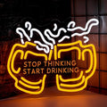 Stop Thinking Start Drinking Neon Sign for Wall Decor, Dimmable Two Beers Cheers Neon Lights with USB Powered Light up Sign for Home Bar Man Cave Party Club Restaurant