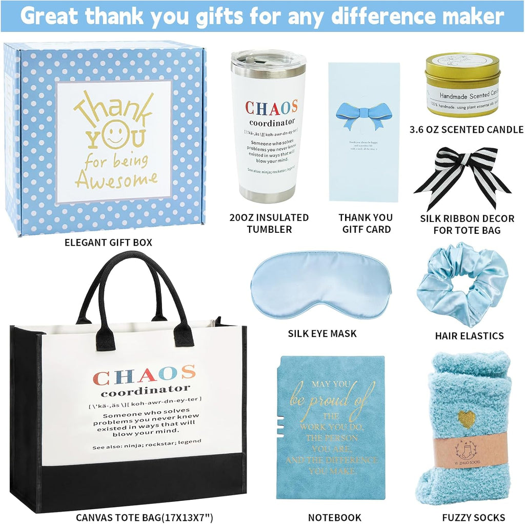 Thank You Gifts for Women, Teacher Appreciation Gifts, Birthday Gift Basket, Employee Appreciation Gift for Friends Women Teachers Coworkers Mom Her Boss Nurse Christmas Gift set with Canvas Tote Bag