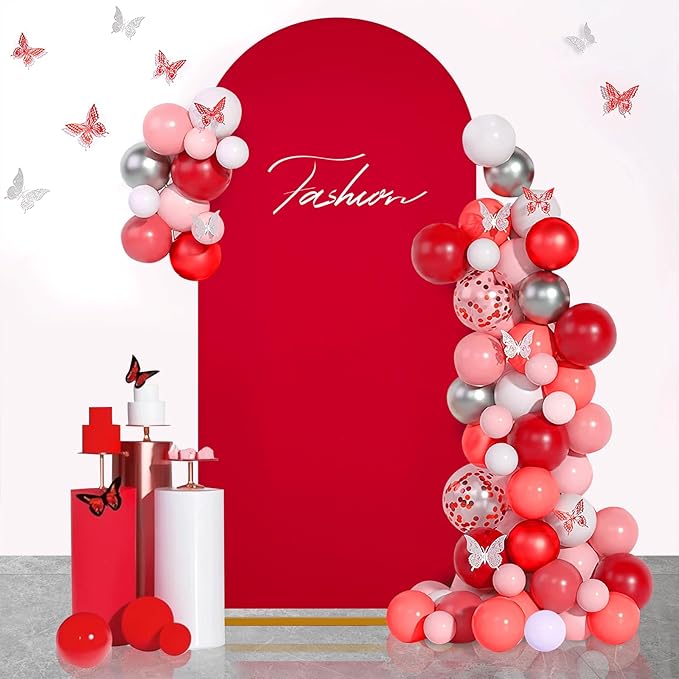 SoarDream Red Wedding Arch Backdrop Cover 6.6FT Spandex Fitted Red Wedding Arch Covers Round Top Chiara Arches Backdrop Cover Fabric for Birthday Balloon Party Decoration