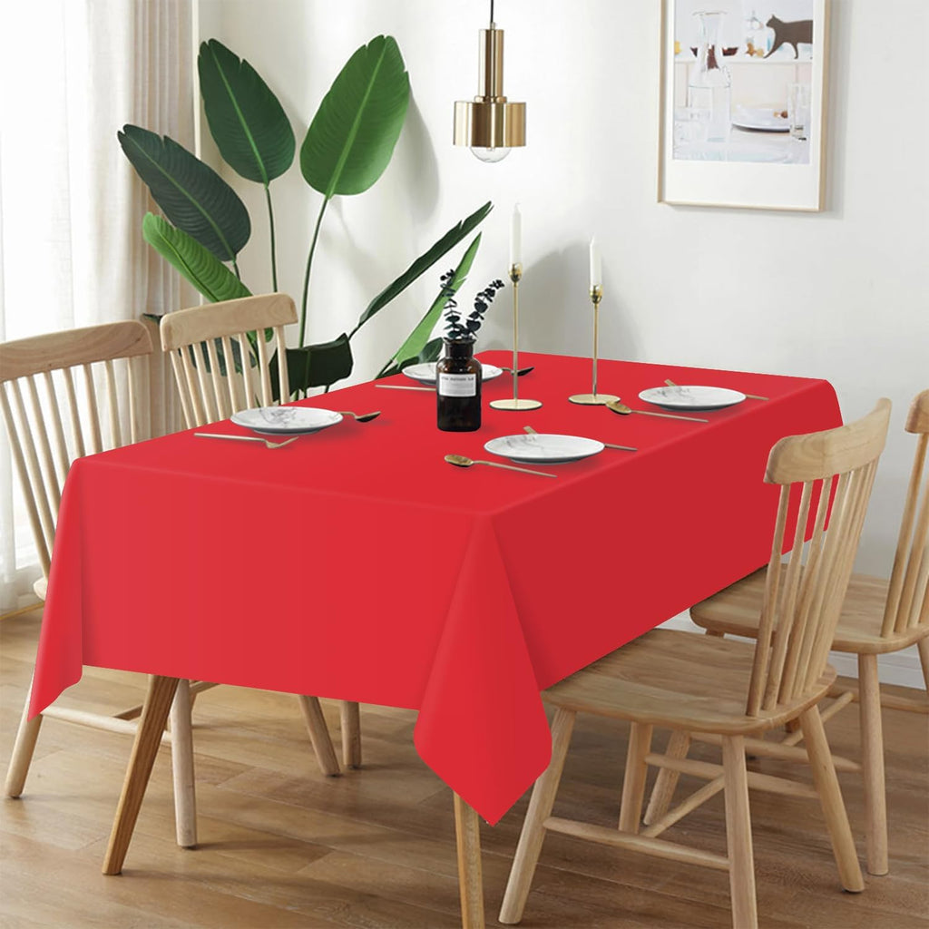 QIKSION Red Plastic Table Cloth Disposable 2 Pack, 54 x 108 Inch Tablecloths for Valentines, Mothers Day, Birthday Party, Christmas Decorations, Rectangle Table Cover