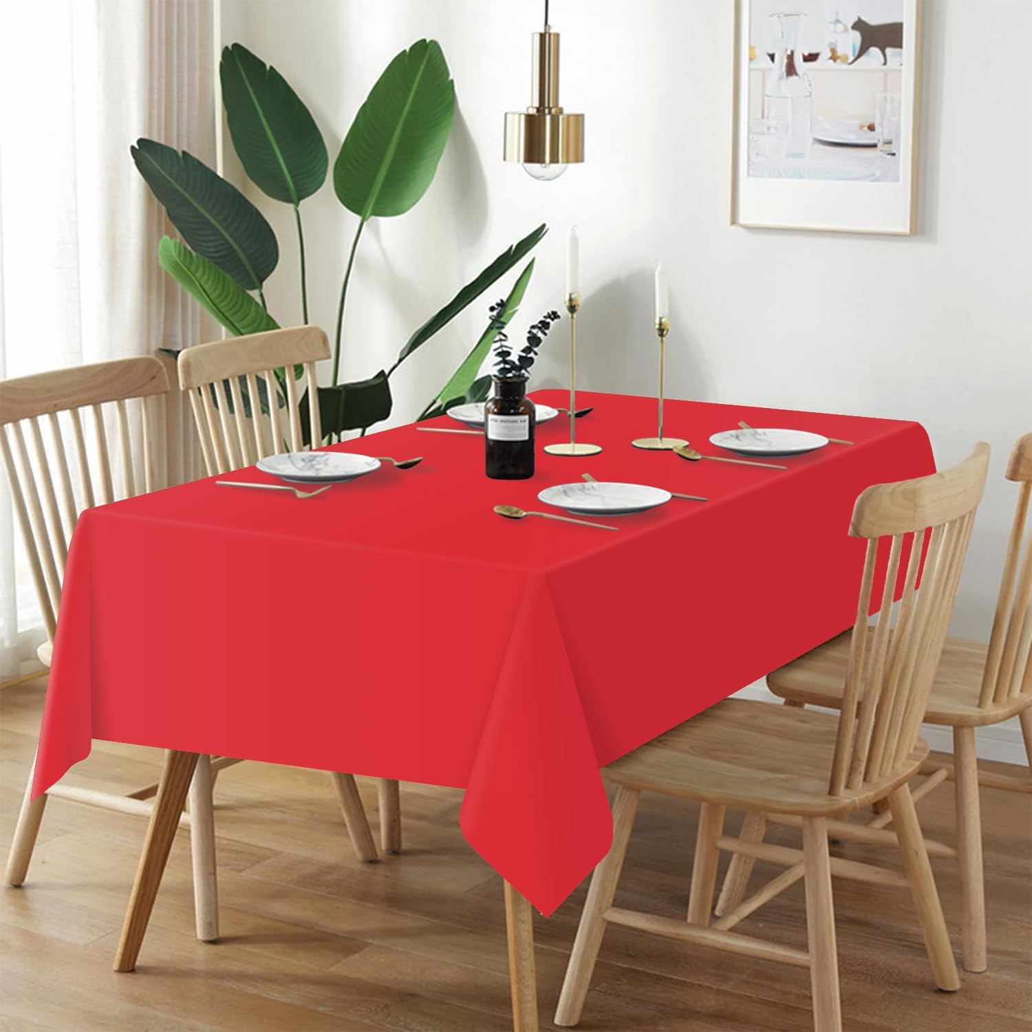 QIKSION Red Plastic Table Cloth Disposable 2 Pack, 54 x 108 Inch Tablecloths for Valentines, Mothers Day, Birthday Party, Christmas Decorations, Rectangle Table Cover