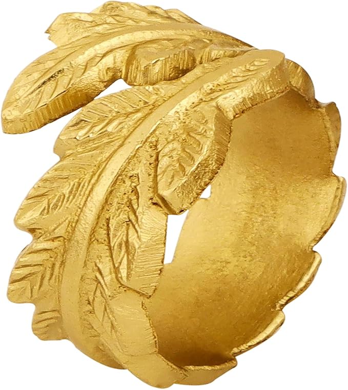 Gold Leaf Napkin Rings Set of 12 - Round Metal Napkin Holders for Dining Table Settings - Elegant Leaf Design for Weddings, Parties, Holiday Décor, Family Dinners & Special Occasions - CLEENTABLE