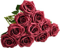 Artificial Rose 10pcs Open Flower Bouquet Faux Rose Stems for Wedding Arrangement, Bridal Bouquet, Centerpiece, Fake Faux Silk Flowers (Wine Red)