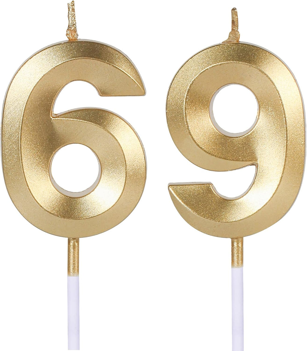 Gold 69th & 96th Birthday Candles for Cakes, Number 69 96 Candle Cake Topper for Party Anniversary Wedding Celebration Decoration