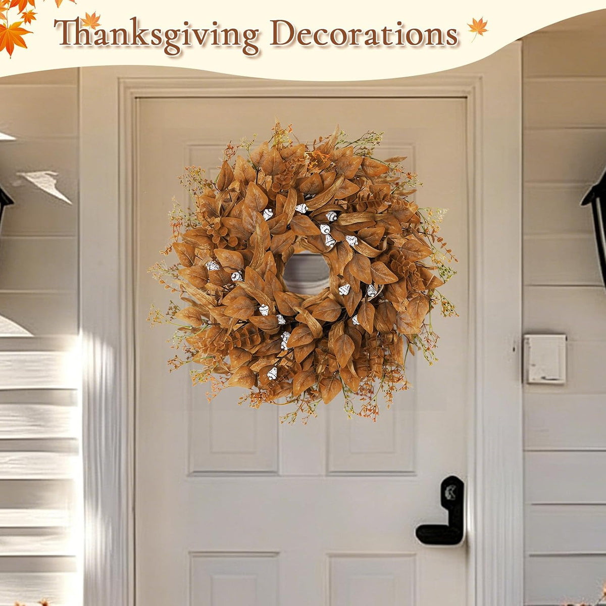 26 Inch Fall Wreath for Front Door, Artificial Eucalyptus Porch Decor (26in)