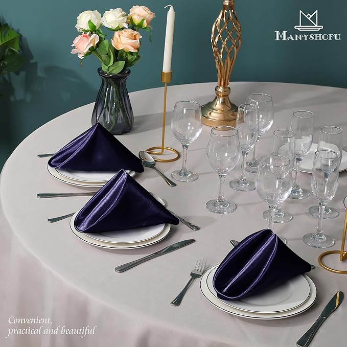 Manyshofu 60 Pieces Purple Satin Napkins - 20x20 Inches Cloth Napkins, Square Satin Fabric Napkins Set - Soft & Reusable Table Napkins for Wedding Dinner Party Lunch