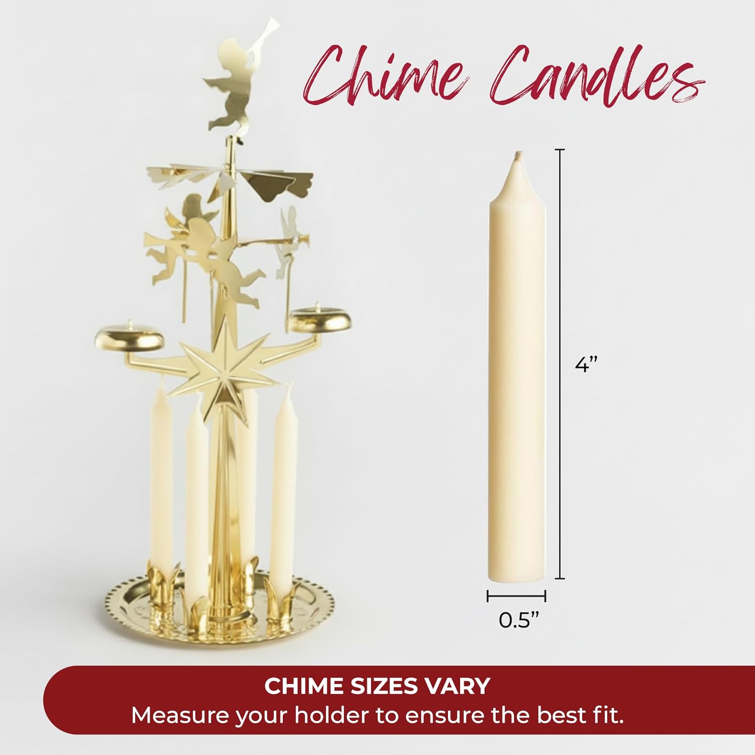 Biedermann & Sons Ivory Chime Candles (20 Count), Unscented Dripless Tapers, 4 Inch Tall 0.5 Inch Diameter, 2 Hour Long Burning Paraffin Wax, for Angel Chime Carousels and Holders