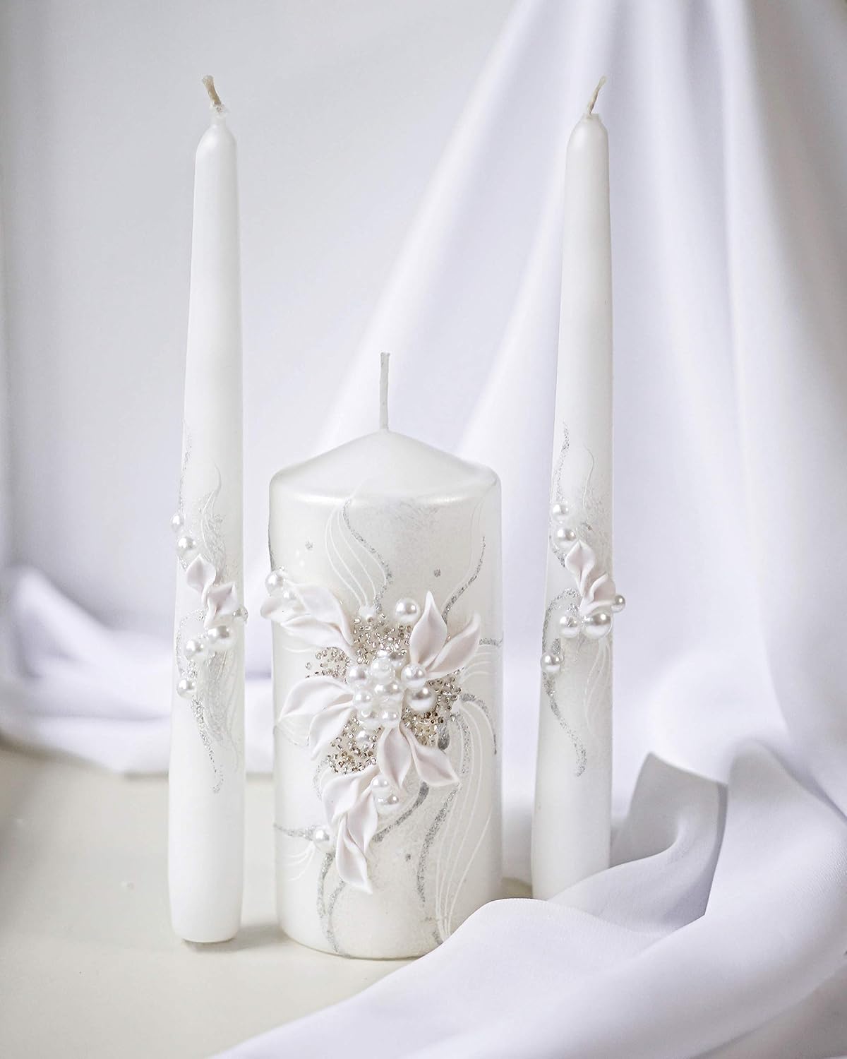 Unity Candle Set - Wedding Ceremony & Reception – 6” Pillar & Two 10” Taper Candles – Long Burning Unity Candles for Marriage Ritual – Handmade in USA – Royal White