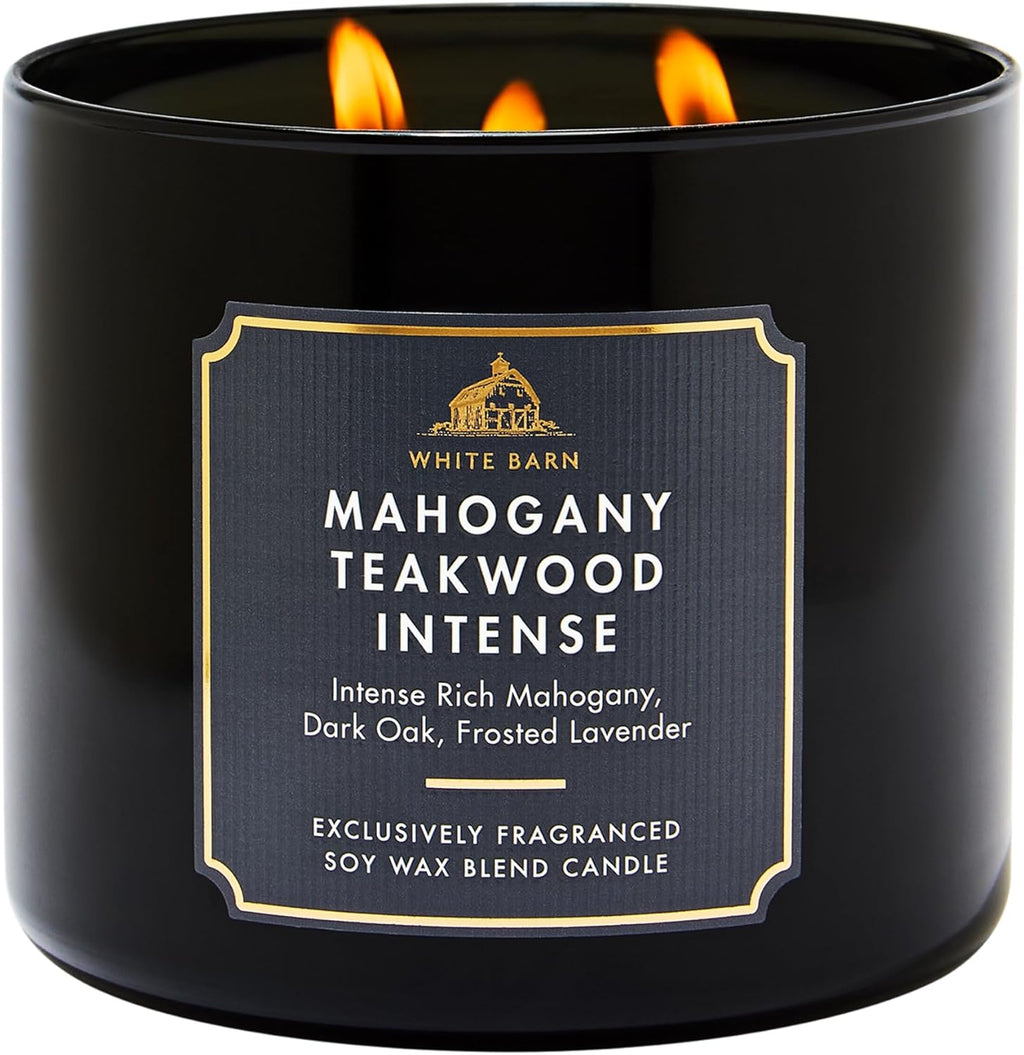 Bath & Body Works Mahogany Teakwood Intense 3-Wick Candle - Scented Candle for At-Home Use - Long-Lasting, Room-Filling Fragrance - High Fragrance Oil Concentration - Soy Wax Blend