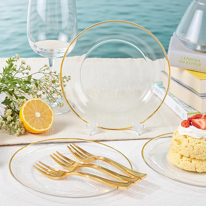 Festiva 200Pcs Clear Plastic Dessert Plates Disposable 6.3" with Plastic Forks 5" - Small Clear Plates-Dessert/Cake/Appetizer Plates for Thanksgiving/Christmas Party & Wedding - Serve for 100Guests