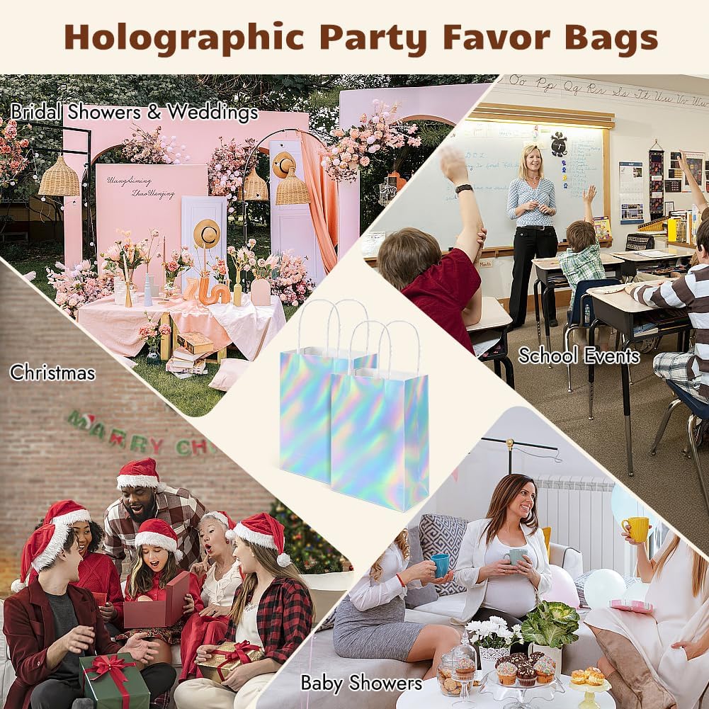 Shintop 30Pcs Iridescent Gift Bags with Handle, 8.3 x 5.9 x 3.1 Inch Holographic Goodie Bags Reusable Paper Glitter Party Favor Tote for Birthday Bachelorette Boutique