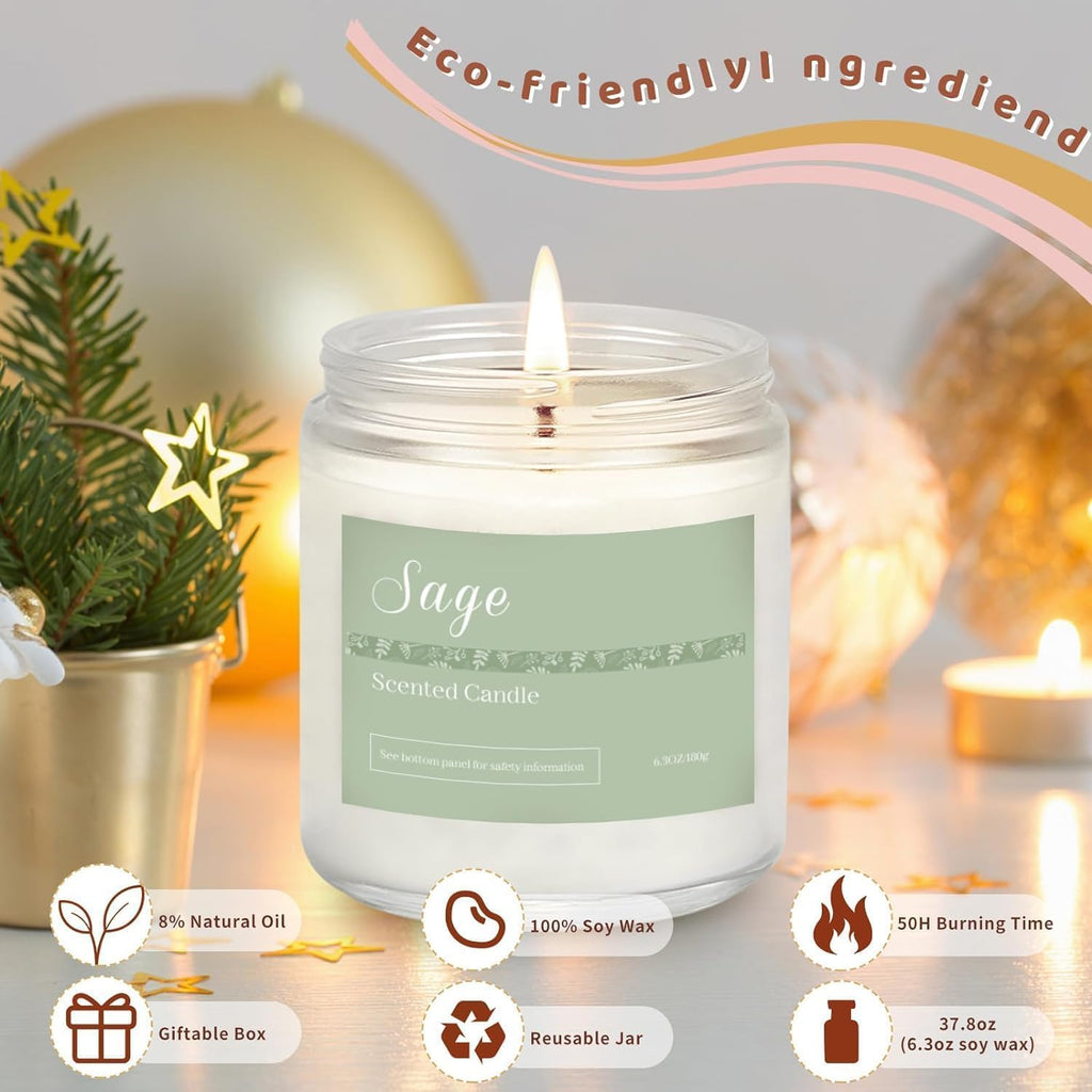 Scented Candles Gift Set, Long Lasting 6 Pack Aromatherapy Candles for Home, 42 oz 300 Hour Burn, Lavender Jasmine Vanilla Sage Sandalwood Rose Eucalyptus Mint, Gifts for Women