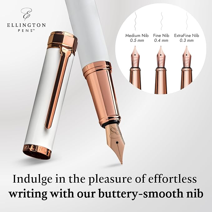 Ellington Pens Luxury Fountain Pen Set- Fountain Pens for Writing - Smooth Fine Nib - Includes Refillable Ink Converter, 3 Ink Cartridges [Black & Blue], Gift Box - Elegant Calligraphy