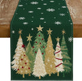 GEEORY Christmas Table Runner 13x90 Inch, Xmas Trees Snowflakes Holiday Decorative Farmhouse Table Decoration for Kitchen Dinning, Indoor Outdoor Dinner Party Decor (Green) GT152-90