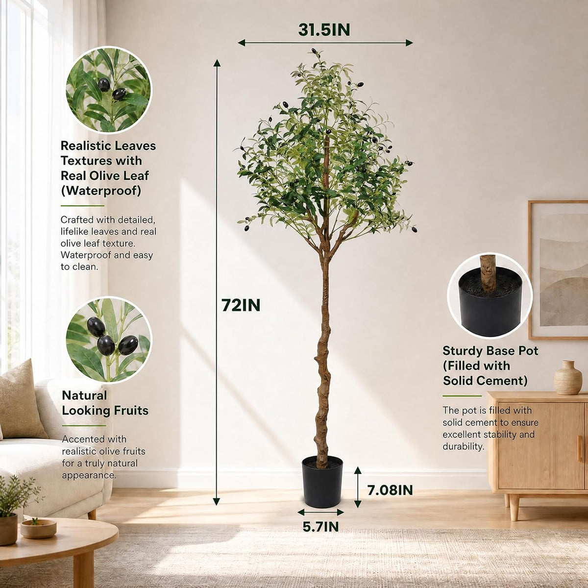 6ft artificial olive trees indoor large faux olive showing dimensions