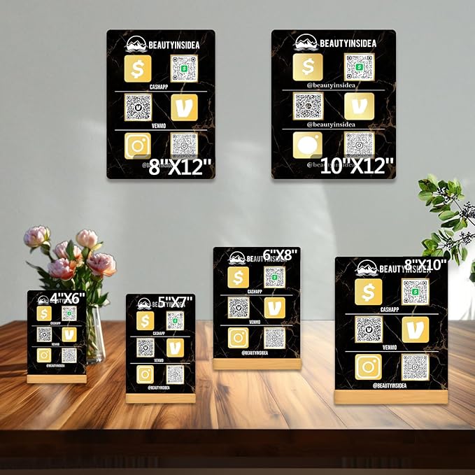 Personalized Custom Metal QR Code Sign Venmo Cashapp Scan to Pay with Stand Instagram Facebook Social Media QR Signs Bar Code QR Plaque Print for Business Salon Beauty Store Restaurant Wifi Sign