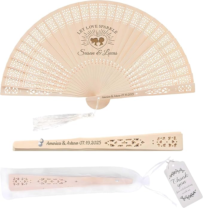 100 PCS Custom Fans Personalized Folding Fans for Line Dancing Wooden Hand Fan Wedding Favors Bulk Fans for Guests Party Event Use (Style13)