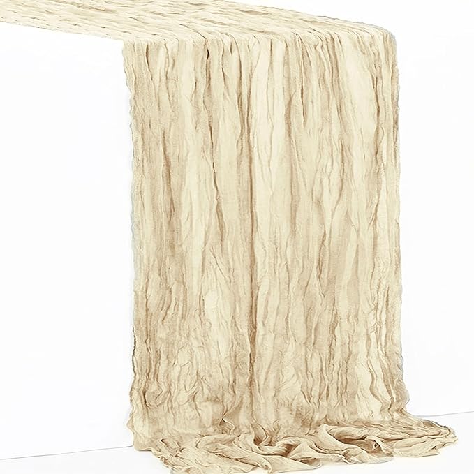 1 Pack Beige Cheesecloth Table Runner 35x120 Inch 10Ft Rustic Gauze Cheese Cloth Table Runner Sheer Cheesecloth Table Runners for Wedding Party Bridal Shower Decoration