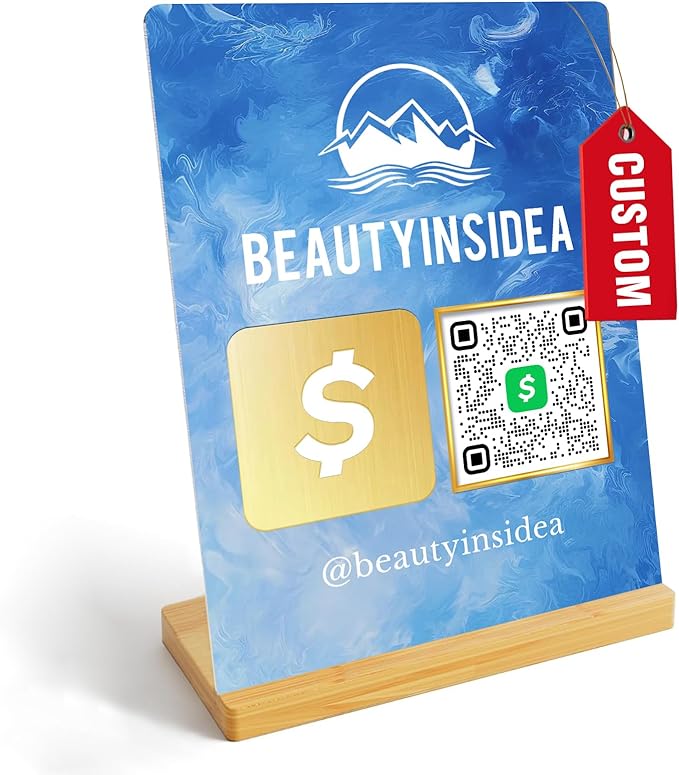 Personalized Custom Metal QR Code Sign Venmo Cashapp Scan to Pay with Stand Instagram Facebook Social Media QR Signs Bar Code QR Plaque Print for Business Salon Beauty Store Restaurant Wifi Sign (Vertical 1)