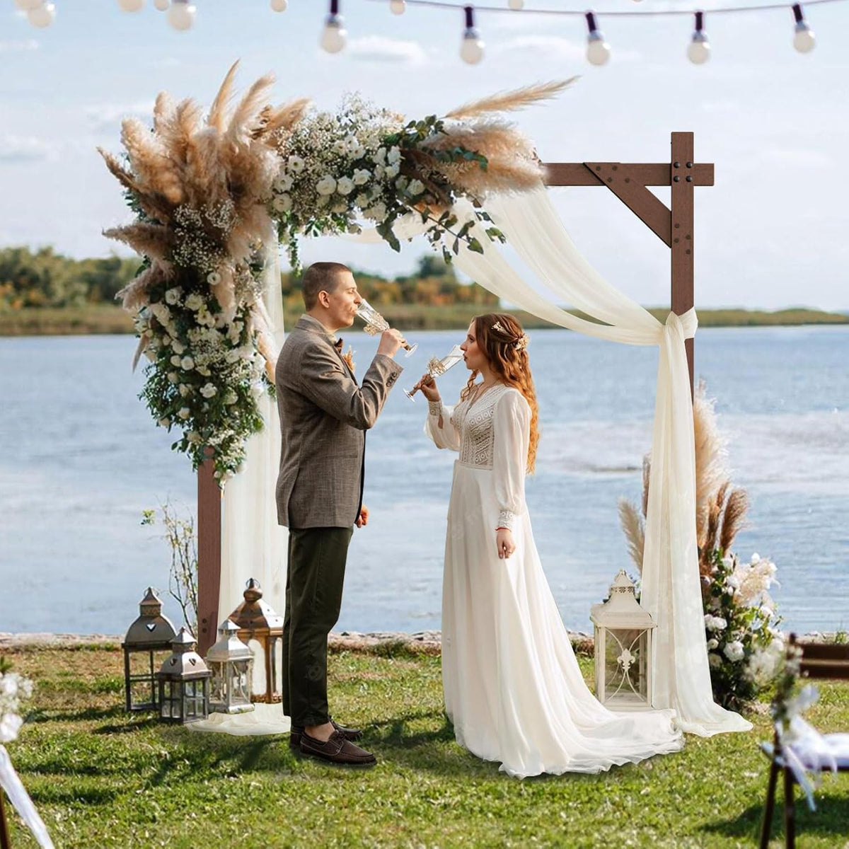 Wedding Arch -7.48FT Square Wooden Wedding Arches for Ceremony, Wood Arbor Ba...